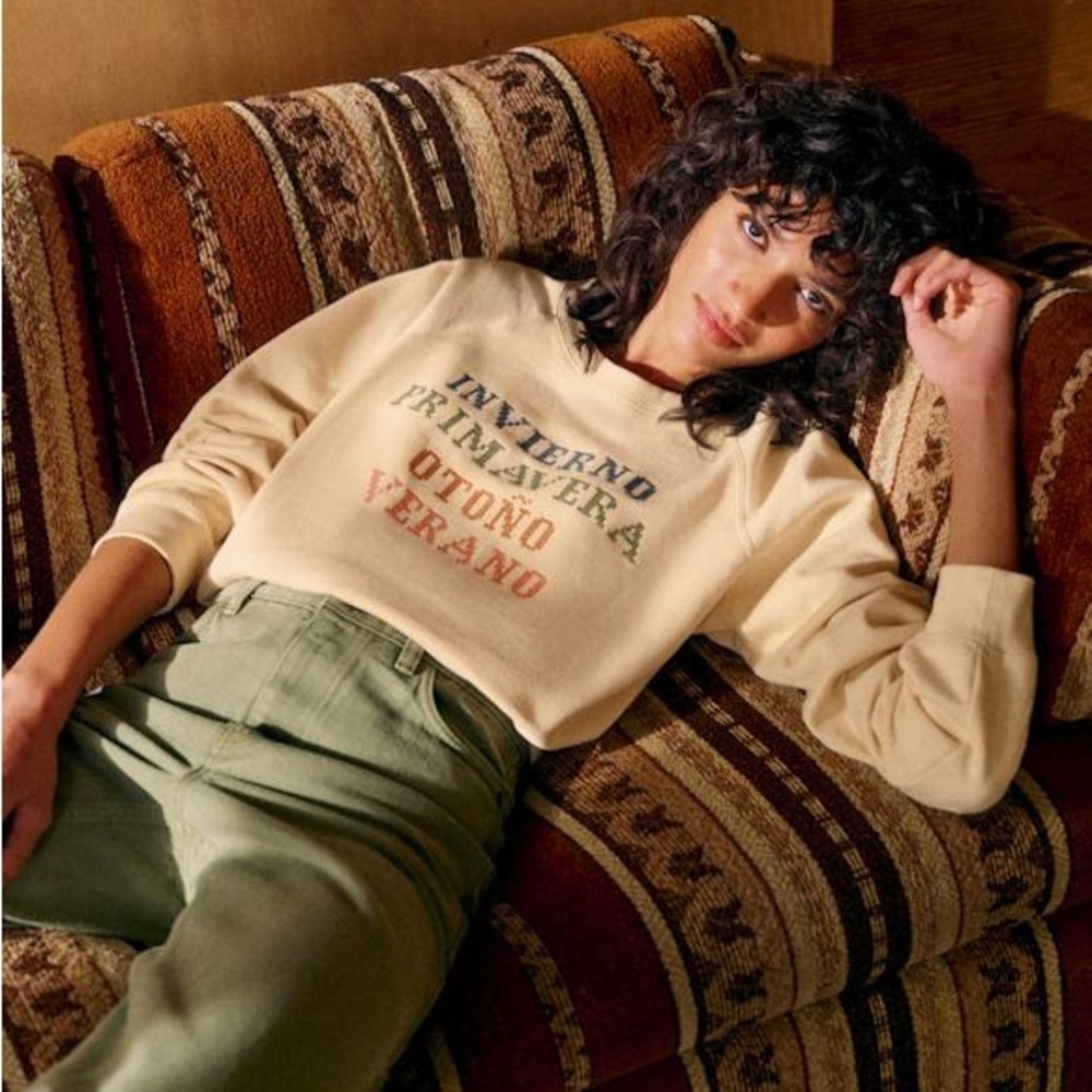 Sezane Cream Sweatshirt with Multicolor Text